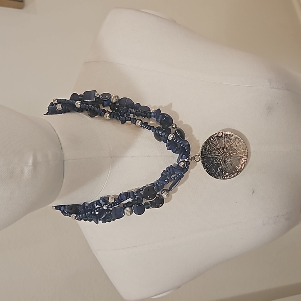 Blue/Dark Purple/Silver Beaded Necklace